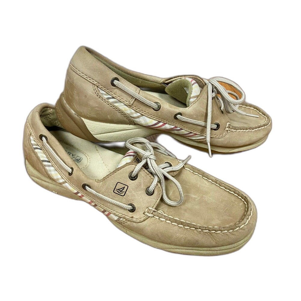 Sperry‎ Top-Sider Angelfish Tan Leather Striped Boat Shoes Womens 9M 9771304
